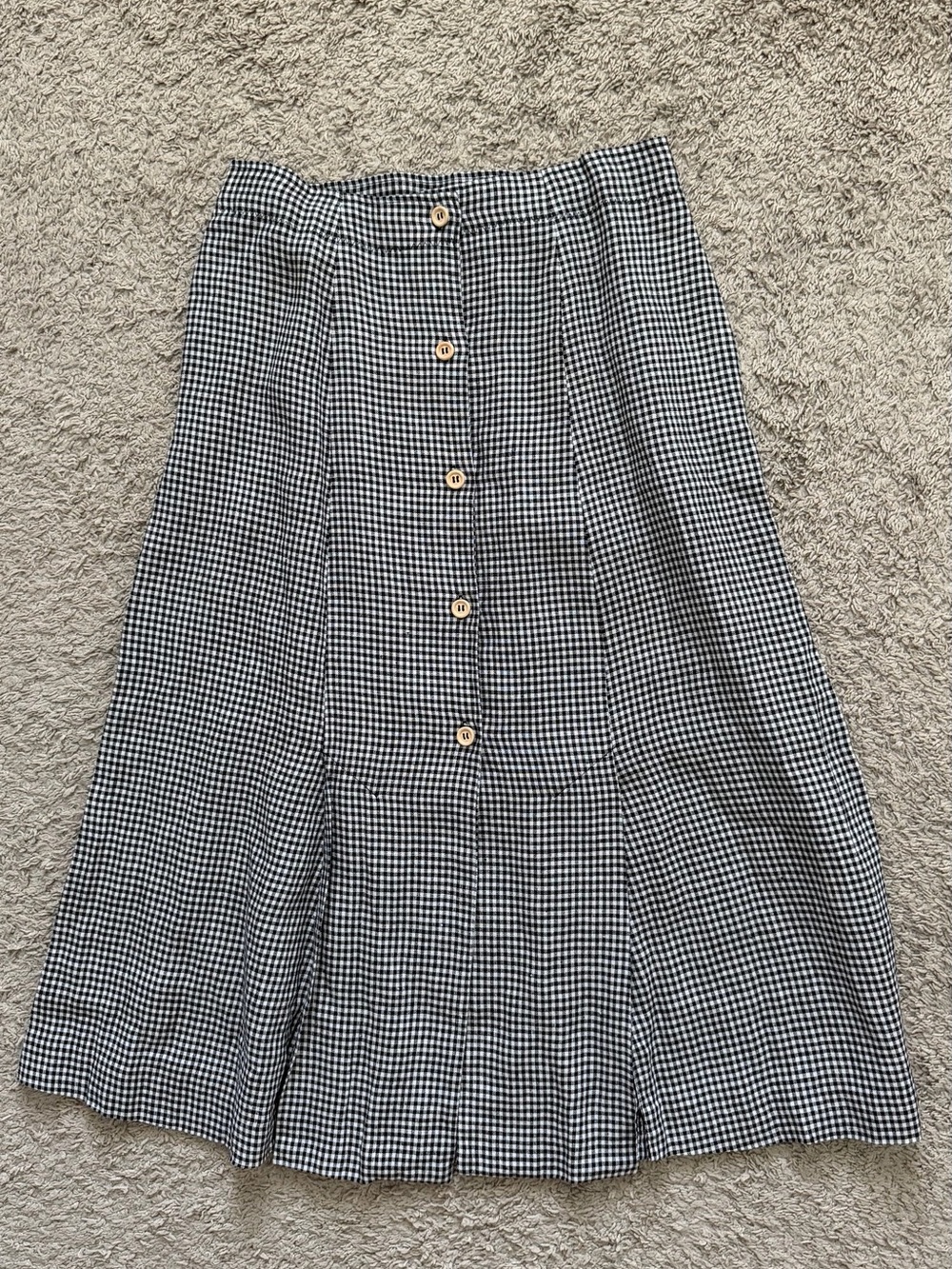 Handmade Pleated Black and white gingham midi skirt with button front